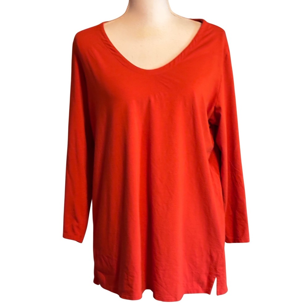 J. Jill Forward Seam Tee Orange Red Large Tall Artsy Casual Earthy Minimalist